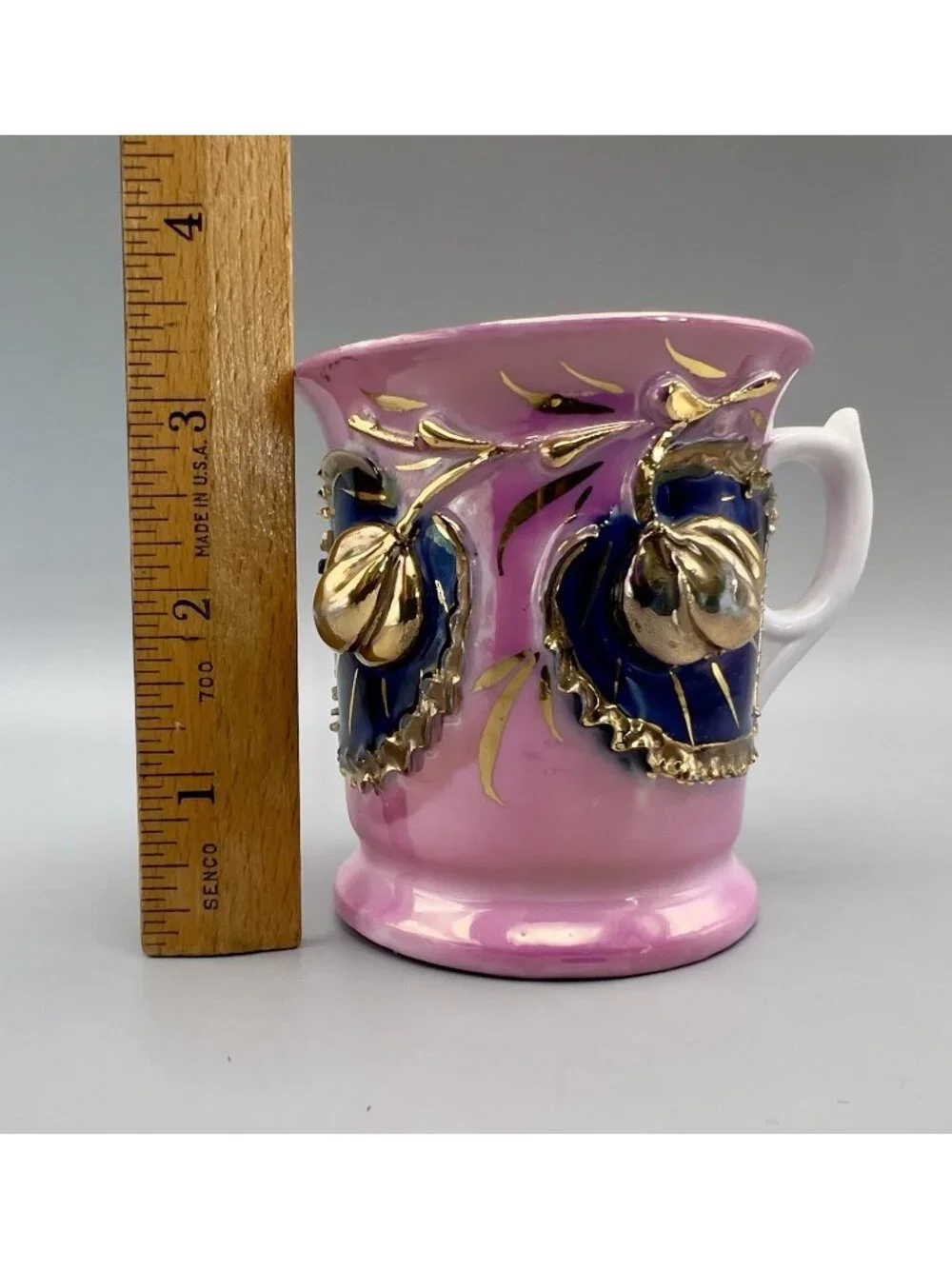 Antique German Shaving Mug Pink Lusterware 3D Fruit Gold Souvenir Ithaca NY